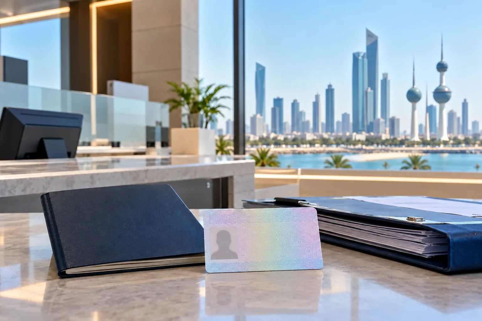 Generic residence documents with the Kuwait City skyline