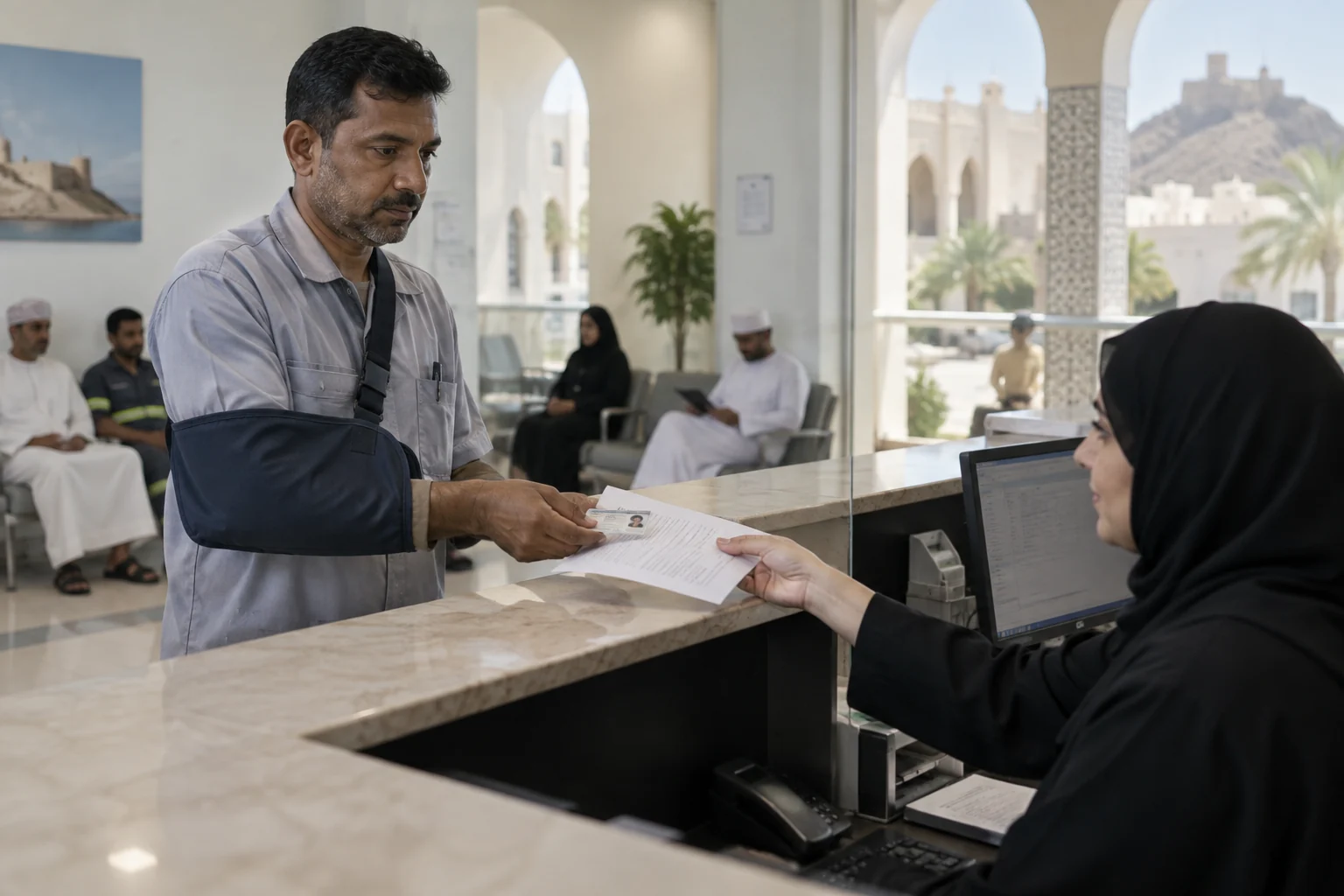 Medical certificate folder and calendar illustrating Oman sick leave