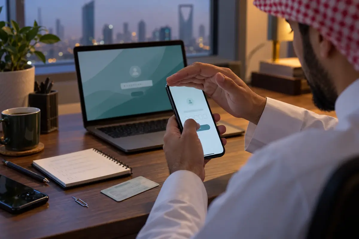 Saudi resident completing a privacy-conscious digital account recovery process